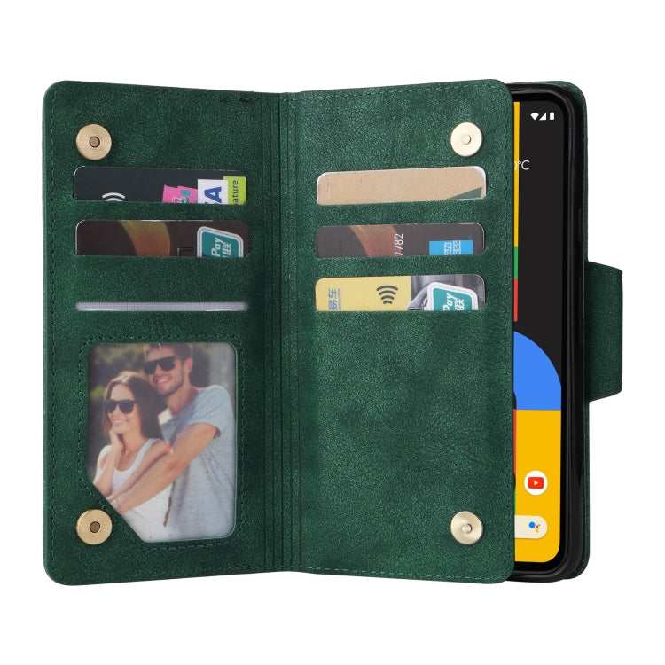 For Google Pixel 4A 4G Rivet Buckle 9 Cards Three Fold Leather Phone Case(Green) - free shipping - PMC TechLife - Order now!