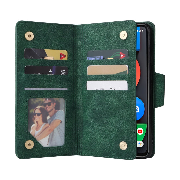 For Google Pixel 4A 5G Rivet Buckle 9 Cards Three Fold Leather Phone Case(Green) - Google Cases by PMC Jewellery | Online Shopping South Africa | PMC Jewellery | Buy Now Pay Later Mobicred