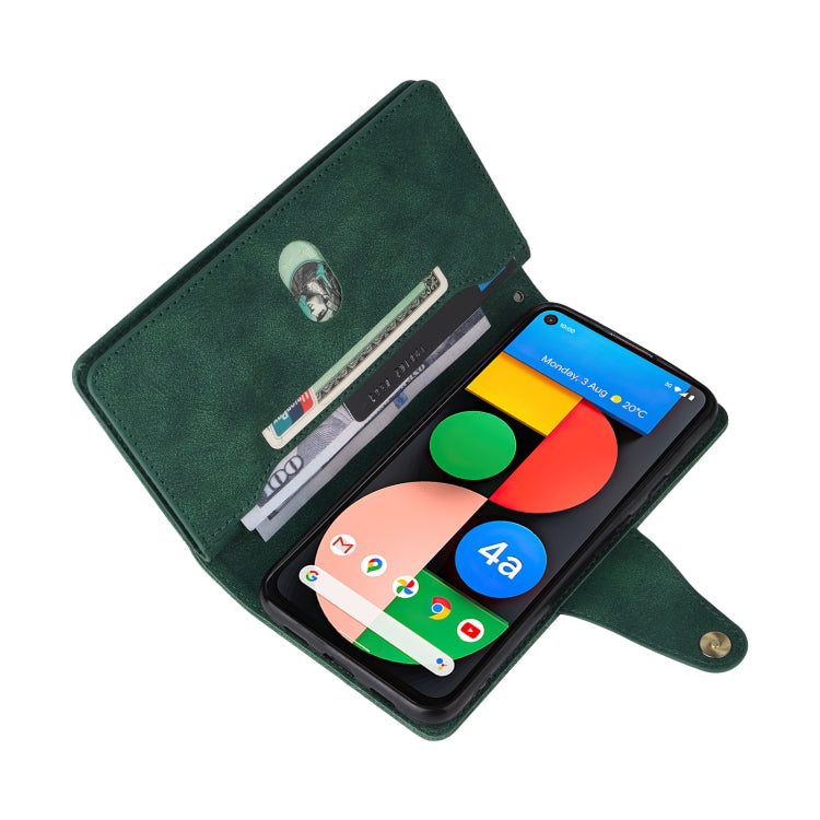 For Google Pixel 4A 5G Rivet Buckle 9 Cards Three Fold Leather Phone Case(Green) - Google Cases by PMC Jewellery | Online Shopping South Africa | PMC Jewellery | Buy Now Pay Later Mobicred