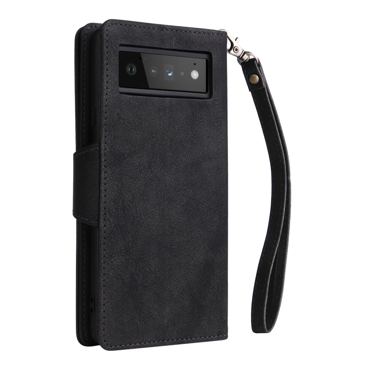 For Google Pixel 6 Pro Rivet Buckle 9 Cards Three Fold Leather Phone Case(Black) - Google Cases by PMC Jewellery | Online Shopping South Africa | PMC Jewellery | Buy Now Pay Later Mobicred