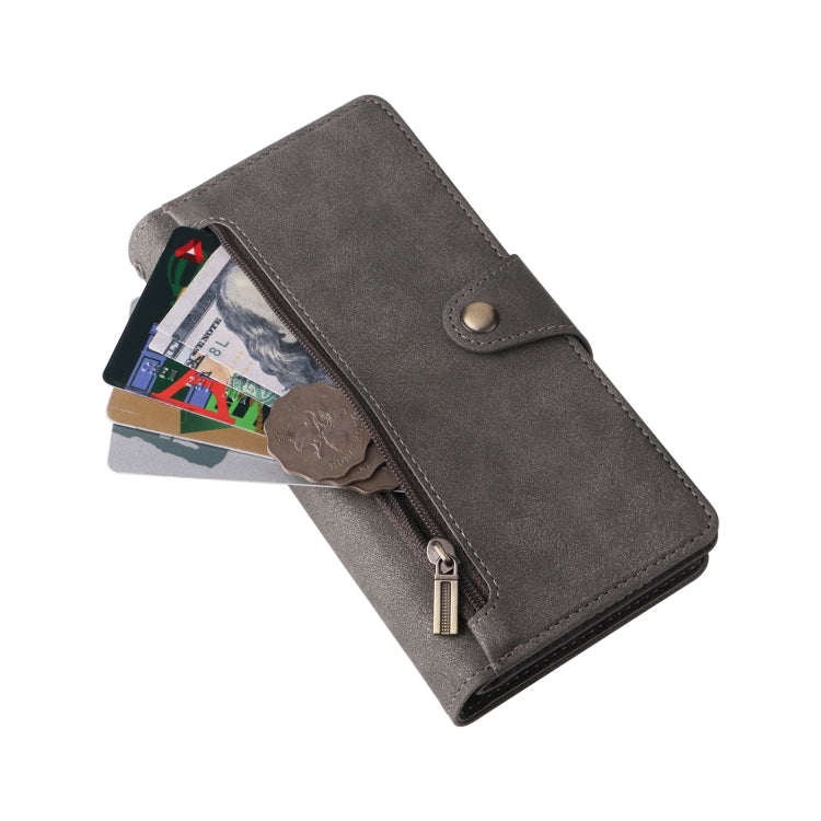 For Google Pixel 6 Pro Rivet Buckle 9 Cards Three Fold Leather Phone Case(Grey) - Google Cases by PMC TechLife | Online Shopping South Africa | PMC TechLife | Buy Now Pay Later Mobicred