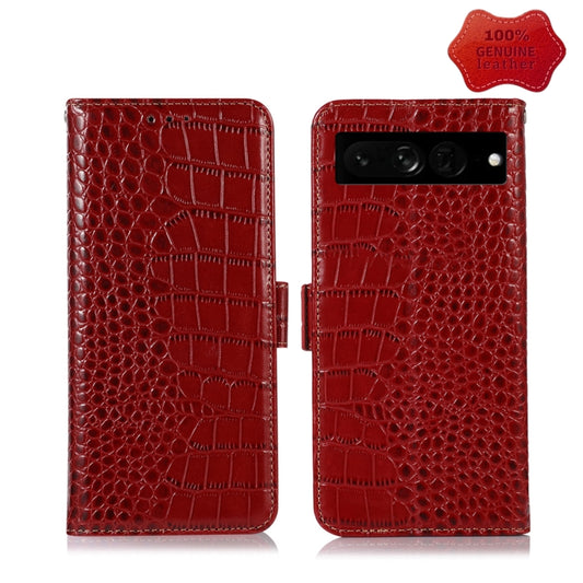 For Google Pixel 7 Pro 5G Crocodile Top Layer Cowhide Leather Phone Case(Red) - Google Cases by PMC Jewellery | Online Shopping South Africa | PMC Jewellery | Buy Now Pay Later Mobicred