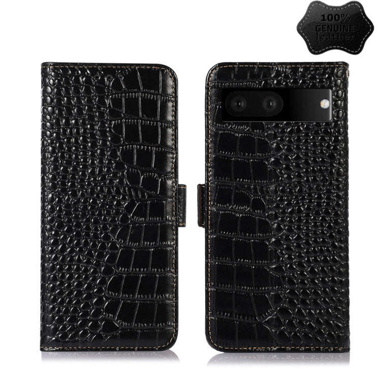 For Google Pixel 7 5G Crocodile Top Layer Cowhide Leather Phone Case(Black) - Google Cases by PMC TechLife | Online Shopping South Africa | PMC TechLife | Buy Now Pay Later Mobicred