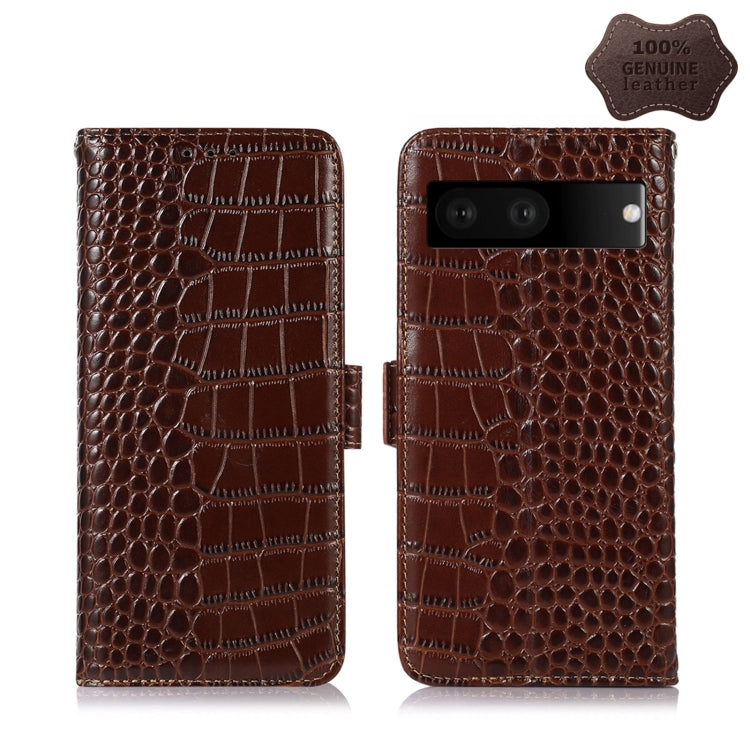 For Google Pixel 7 5G Crocodile Top Layer Cowhide Leather Phone Case(Brown) - Google Cases by PMC TechLife | Online Shopping South Africa | PMC TechLife | Buy Now Pay Later Mobicred