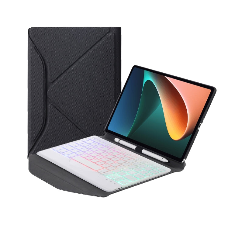 B0N5S Backlight Diamond Texture Bluetooth Keyboard Leather Case with Triangle Back Support For Xiaomi Pad 5 / 5 Pro(Black + White) - Others Keyboard by PMC TechLife | Online Shopping South Africa | PMC TechLife