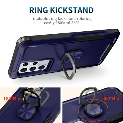 For Samsung Galaxy S22 Ultra 5G 3 in 1 Ring Holder PC + TPU Phone Case(Navy Blue) - Galaxy S22 Ultra 5G Cases by PMC Jewellery | Online Shopping South Africa | PMC Jewellery