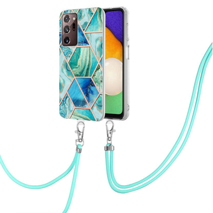 For Samsung Galaxy Note20 Ultra Electroplating Splicing Marble TPU Phone Case with Lanyard(Green) - Galaxy Note20 Ultra Cases by PMC Jewellery | Online Shopping South Africa | PMC Jewellery