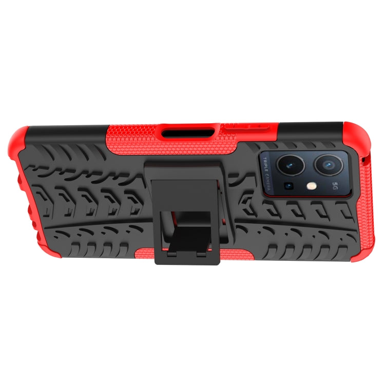 For vivo Y75 / Y55 / T1 5G Tire Texture TPU + PC Phone Case with Holder(Red) - vivo Cases by PMC Jewellery | Online Shopping South Africa | PMC Jewellery | Buy Now Pay Later Mobicred