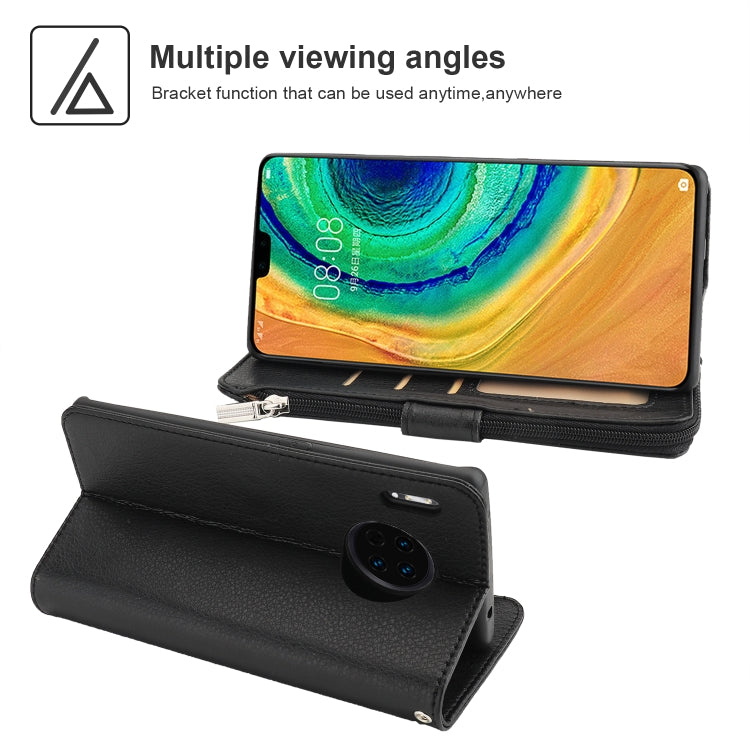 For Huawei Mate 30 Microfiber Zipper Horizontal Flip Leather Case(Black) - Huawei Cases by PMC TechLife | Online Shopping South Africa | PMC TechLife | Buy Now Pay Later Mobicred