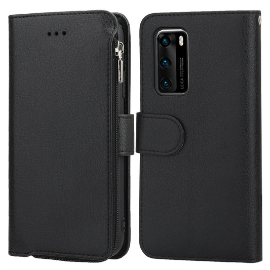 For Huawei P40 Microfiber Zipper Horizontal Flip Leather Case(Black) - Huawei Cases by PMC Jewellery | Online Shopping South Africa | PMC Jewellery | Buy Now Pay Later Mobicred