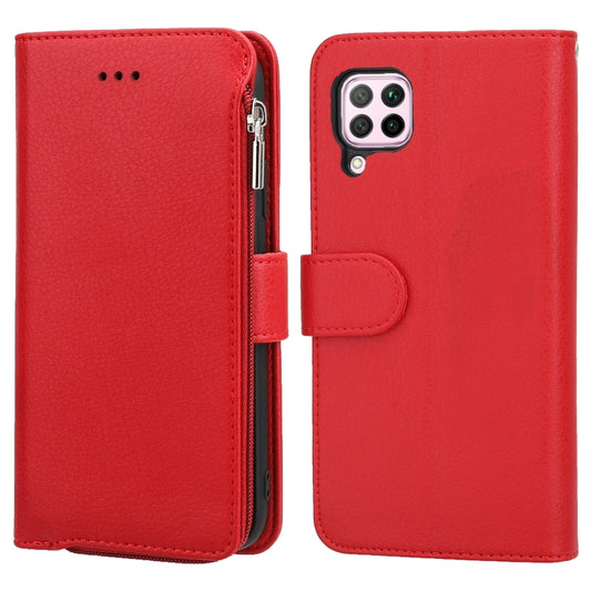 For Huawei P40 Lite / nova 6 SE Microfiber Zipper Horizontal Flip Leather Case(Red) - Huawei Cases by PMC Jewellery | Online Shopping South Africa | PMC Jewellery | Buy Now Pay Later Mobicred