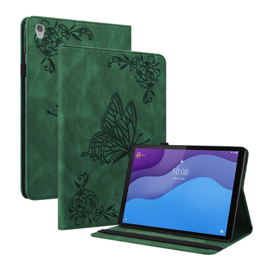 For Lenovo Tab M10 HD 2nd Gen TB-X306X/TB-X306F Butterfly Flower Embossed Leather Tablet Case(Green) - Lenovo by PMC Jewellery | Online Shopping South Africa | PMC Jewellery | Buy Now Pay Later Mobicred