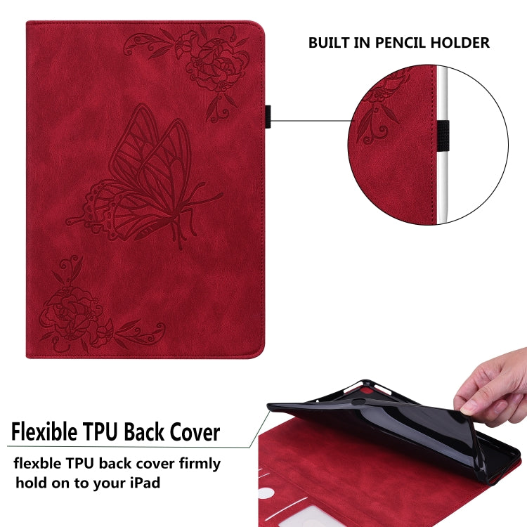 For Amazon Kindle Fire HD 10 2019 / 2017 Butterfly Flower Embossed Leather Tablet Case(Red) - Amazon by PMC TechLife | Online Shopping South Africa | PMC TechLife | Buy Now Pay Later Mobicred