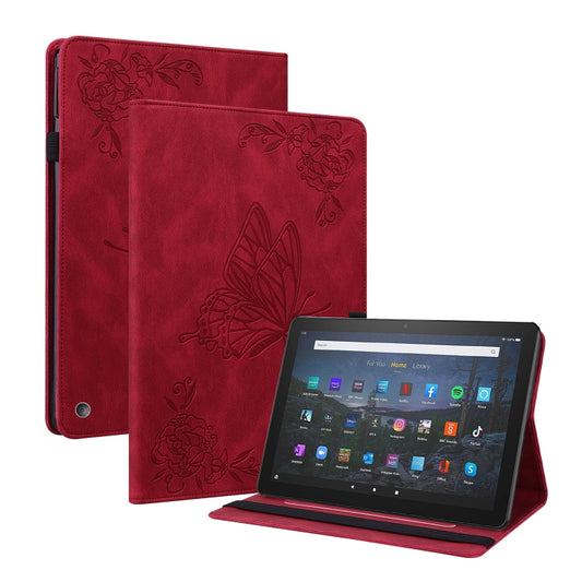 For Amazon Kindle Fire HD 10 2021 / 10 Plus 2021 Butterfly Flower Embossed Leather Tablet Case(Red) - Amazon by PMC Jewellery | Online Shopping South Africa | PMC Jewellery | Buy Now Pay Later Mobicred