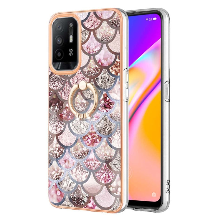 For OPPO A94 5G / A95 5G Electroplating IMD TPU Phone Case with Ring(Pink Scales) - OPPO Cases by PMC Jewellery | Online Shopping South Africa | PMC Jewellery | Buy Now Pay Later Mobicred