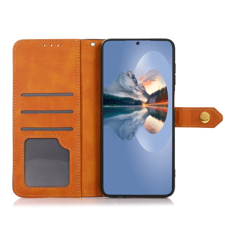 For iPhone 15 Pro KHAZNEH Dual-color Cowhide Texture Flip Leather Phone Case(Blue) - iPhone 16e Cases by PMC TechLife | Online Shopping South Africa | PMC TechLife | Buy Now Pay Later Mobicred