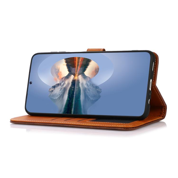 For iPhone 15 KHAZNEH Dual-color Cowhide Texture Flip Leather Phone Case(Rose Gold) - iPhone 16e Cases by PMC TechLife | Online Shopping South Africa | PMC TechLife | Buy Now Pay Later Mobicred