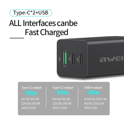 awei PD9 65W Dual Type-C / USB-C + USB GaN Fast Charging Travel Charger, EU Plug(White) - USB Charger by awei | Online Shopping South Africa | PMC Jewellery | Buy Now Pay Later Mobicred