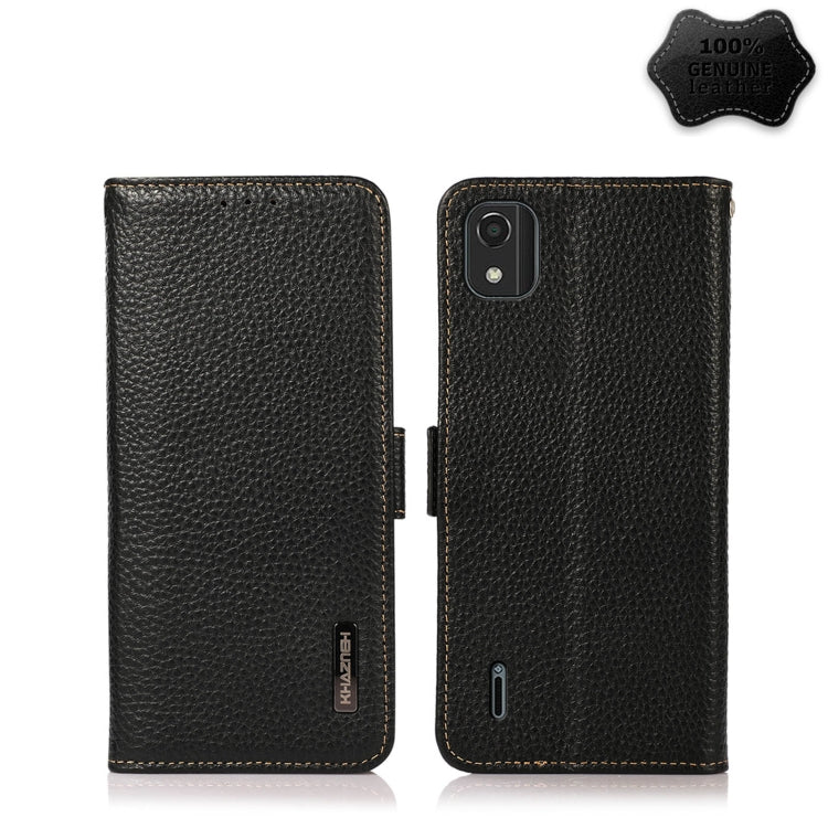 For Nokia C2 2nd Edition KHAZNEH Side-Magnetic Litchi Genuine Leather RFID Phone Case(Black) - Nokia Cases by PMC TechLife | Online Shopping South Africa | PMC TechLife | Buy Now Pay Later Mobicred