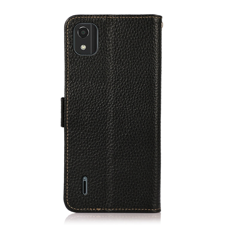 For Nokia C2 2nd Edition KHAZNEH Side-Magnetic Litchi Genuine Leather RFID Phone Case(Black) - Nokia Cases by PMC TechLife | Online Shopping South Africa | PMC TechLife | Buy Now Pay Later Mobicred