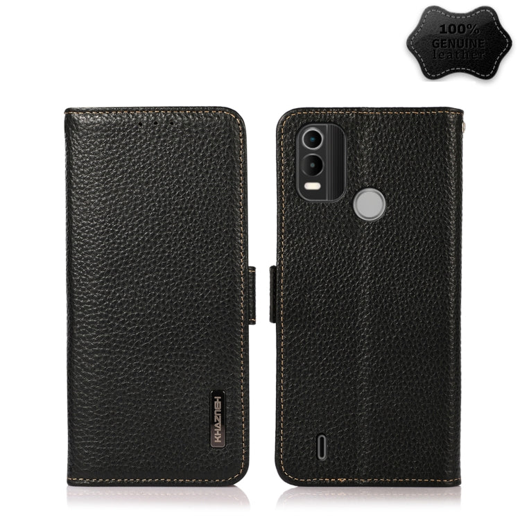 For Nokia C21 Plus KHAZNEH Side-Magnetic Litchi Genuine Leather RFID Phone Case(Black) - Nokia Cases by PMC TechLife | Online Shopping South Africa | PMC TechLife | Buy Now Pay Later Mobicred