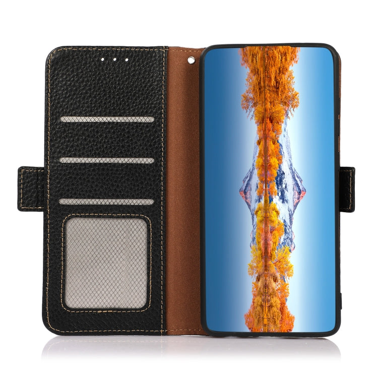 For Nokia C21 Plus KHAZNEH Side-Magnetic Litchi Genuine Leather RFID Phone Case(Black) - Nokia Cases by PMC TechLife | Online Shopping South Africa | PMC TechLife | Buy Now Pay Later Mobicred