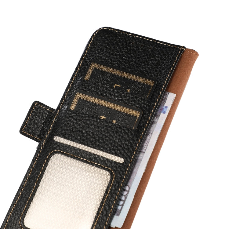 For Nokia C21 Plus KHAZNEH Side-Magnetic Litchi Genuine Leather RFID Phone Case(Black) - Nokia Cases by PMC TechLife | Online Shopping South Africa | PMC TechLife | Buy Now Pay Later Mobicred