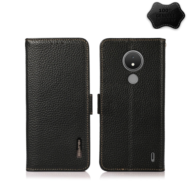 For Nokia C21 KHAZNEH Side-Magnetic Litchi Genuine Leather RFID Phone Case(Black) - Nokia Cases by PMC TechLife | Online Shopping South Africa | PMC TechLife | Buy Now Pay Later Mobicred