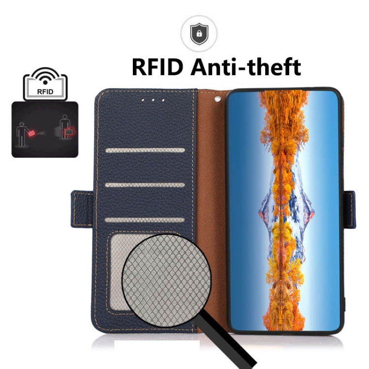 For Nokia C21 KHAZNEH Side-Magnetic Litchi Genuine Leather RFID Phone Case(Blue) - Nokia Cases by PMC TechLife | Online Shopping South Africa | PMC TechLife | Buy Now Pay Later Mobicred