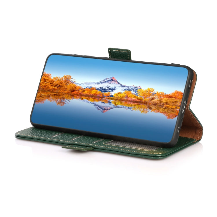 For Nokia C21 KHAZNEH Side-Magnetic Litchi Genuine Leather RFID Phone Case(Green) - Nokia Cases by PMC TechLife | Online Shopping South Africa | PMC TechLife | Buy Now Pay Later Mobicred