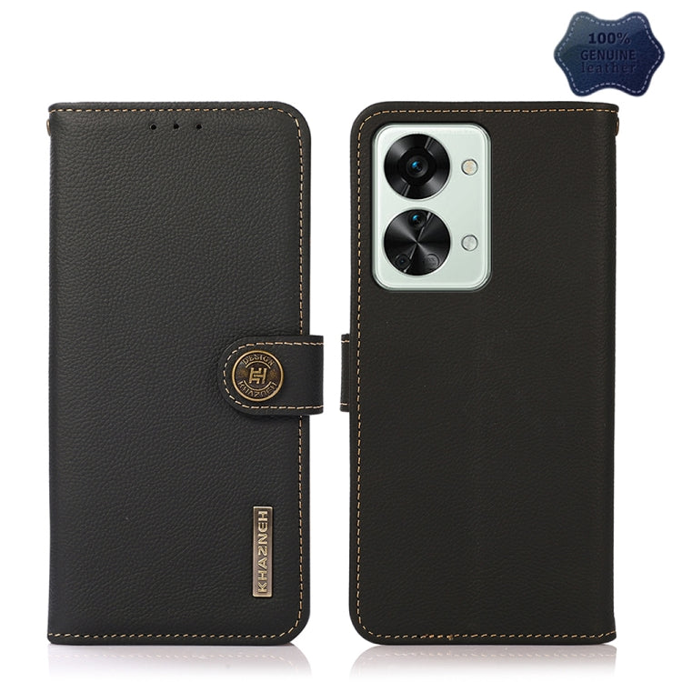 For OnePlus Nord 2T 5G KHAZNEH Custer Texture RFID Genuine Leather Phone Case(Black) - OnePlus Cases by PMC TechLife | Online Shopping South Africa | PMC TechLife | Buy Now Pay Later Mobicred