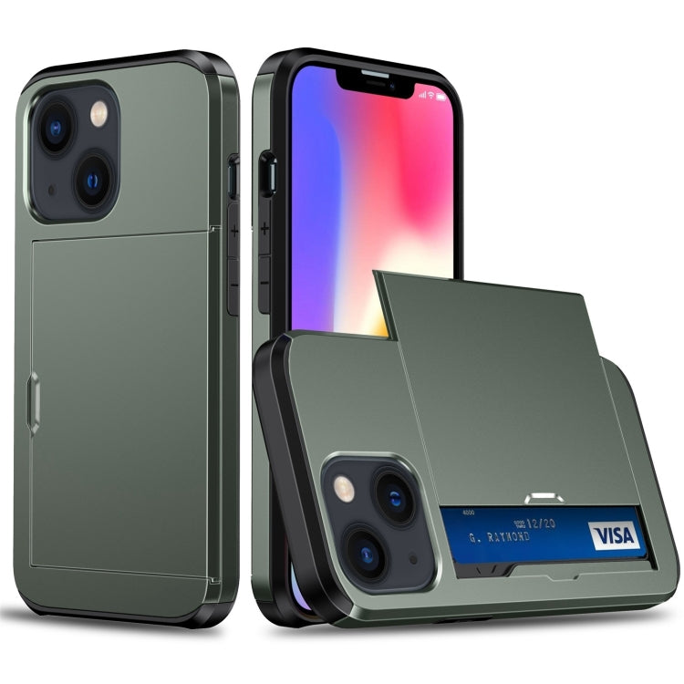 For iPhone 14 Plus Shockproof Armor Protective Phone Case with Slide Card Slot  (Army Green) - iPhone 14 Plus Cases by PMC TechLife | Online Shopping South Africa | PMC TechLife
