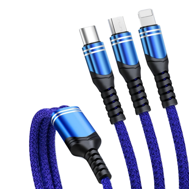 6A 66W 3 in 1 USB to 8 Pin + Micro USB + USB-C / Type-CFast Charging Braided Data Cable(Blue) - Multifunction Cable by PMC Jewellery | Online Shopping South Africa | PMC Jewellery | Buy Now Pay Later Mobicred