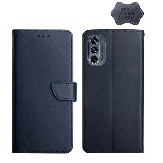 For Motorola Moto G62 5G Genuine Leather Fingerprint-proof Horizontal Flip Phone Case(Blue) - Motorola Cases by PMC Jewellery | Online Shopping South Africa | PMC Jewellery | Buy Now Pay Later Mobicred