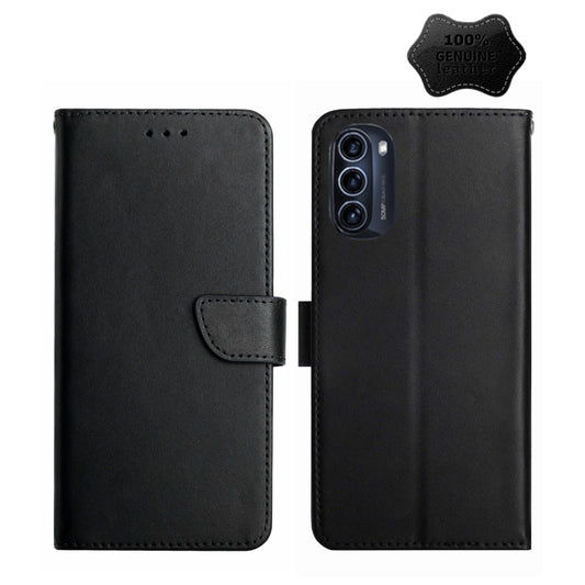 For Motorola Moto G52J 5G Genuine Leather Fingerprint-proof Horizontal Flip Phone Case(Black) - Motorola Cases by PMC Jewellery | Online Shopping South Africa | PMC Jewellery | Buy Now Pay Later Mobicred