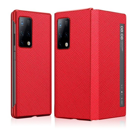 For Huawei Mate X2 Cross Texture Horizontal Flip Leather Phone Case with Smart Touch Call Display ID(Red) - Huawei Cases by PMC Jewellery | Online Shopping South Africa | PMC Jewellery | Buy Now Pay Later Mobicred