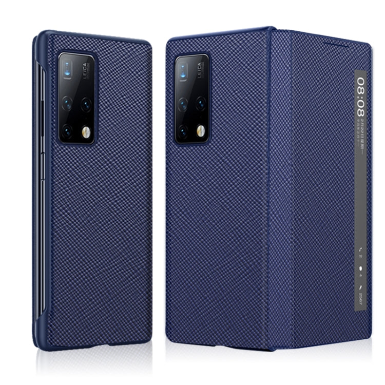 For Huawei Mate X2 Cross Texture Horizontal Flip Leather Phone Case with Smart Touch Call Display ID(Dark Blue) - Huawei Cases by PMC TechLife | Online Shopping South Africa | PMC TechLife | Buy Now Pay Later Mobicred