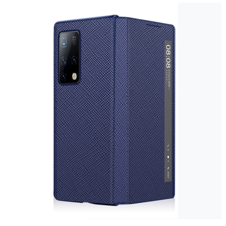For Huawei Mate X2 Cross Texture Horizontal Flip Leather Phone Case with Smart Touch Call Display ID(Dark Blue) - Huawei Cases by PMC TechLife | Online Shopping South Africa | PMC TechLife | Buy Now Pay Later Mobicred