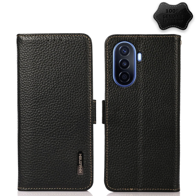 For Huawei nova Y70 Plus KHAZNEH Side-Magnetic Litchi Genuine Leather RFID Phone Case(Black) - Huawei Cases by PMC TechLife | Online Shopping South Africa | PMC TechLife | Buy Now Pay Later Mobicred