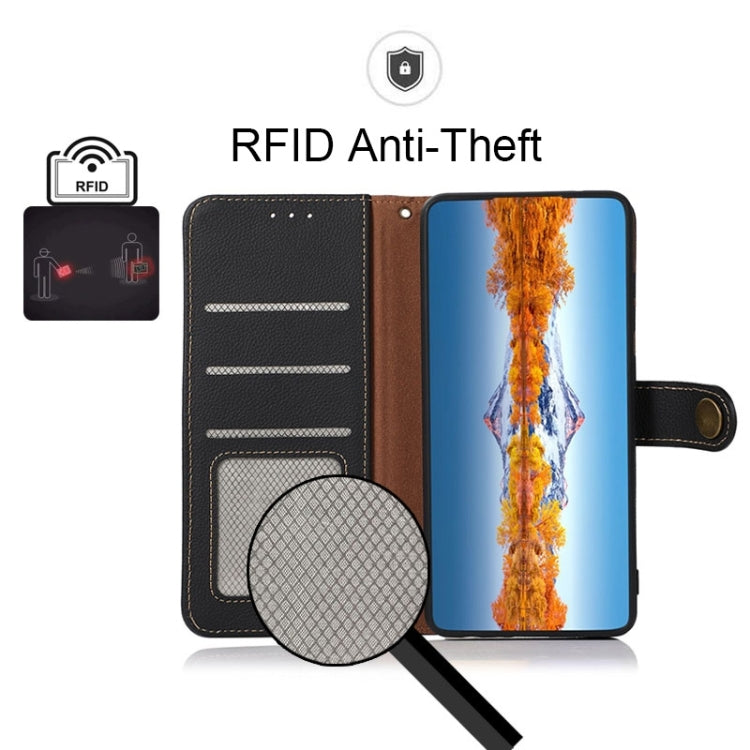 For Motorola Moto G42 KHAZNEH Custer Genuine Leather RFID Phone Case(Black) - Motorola Cases by PMC TechLife | Online Shopping South Africa | PMC TechLife | Buy Now Pay Later Mobicred