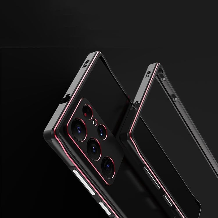 For Samsung Galaxy S22 Ultra Aurora Series Lens Protector + Metal Frame Protective Phone Case(Black Red) - Galaxy S22 Ultra 5G Cases by PMC TechLife | Online Shopping South Africa | PMC TechLife