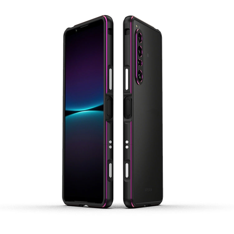 For Sony Xperia 1 IV Aurora Series Lens Protector + Metal Frame Protective Phone Case(Black Purple) - Sony Cases by PMC TechLife | Online Shopping South Africa | PMC TechLife | Buy Now Pay Later Mobicred