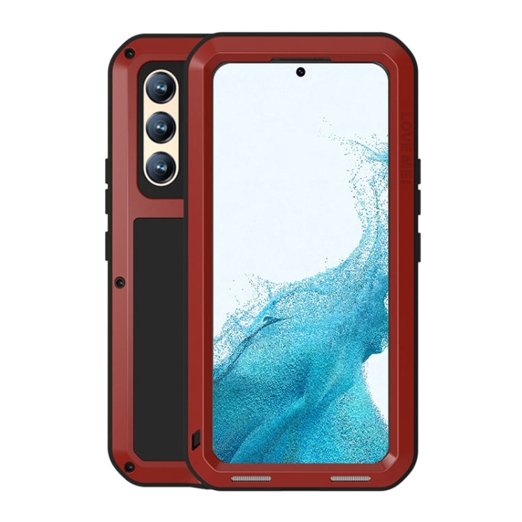 For Samsung Galaxy S22  LOVE MEI Metal Shockproof Waterproof Dustproof Protective Phone Case with Glass(Red) - Galaxy S22 5G Cases by LOVE MEI | Online Shopping South Africa | PMC Jewellery | Buy Now Pay Later Mobicred