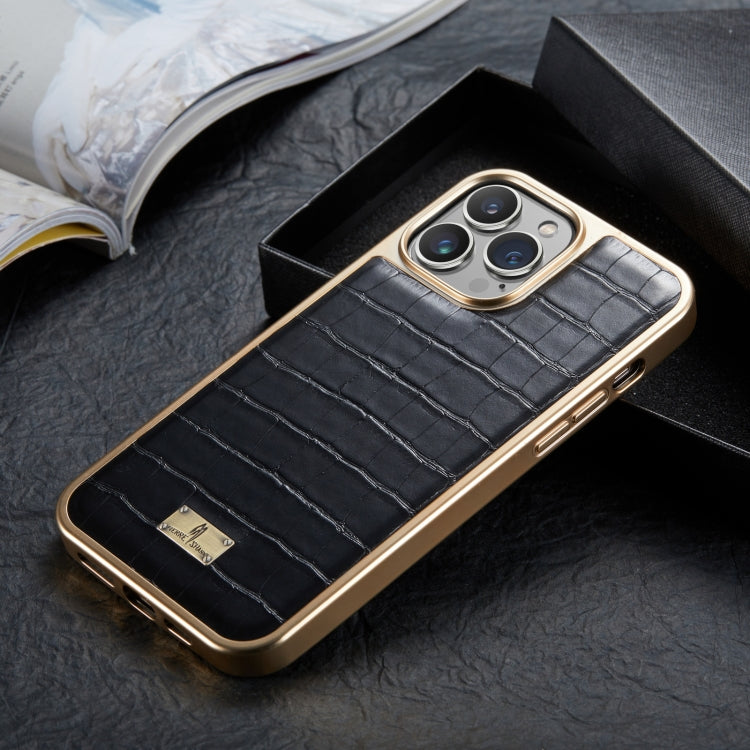 For iPhone 13 Pro Max Fierre Shann Crocodile Texture Electroplating PU Phone Case (Black) - free shipping - PMC TechLife - Order now!