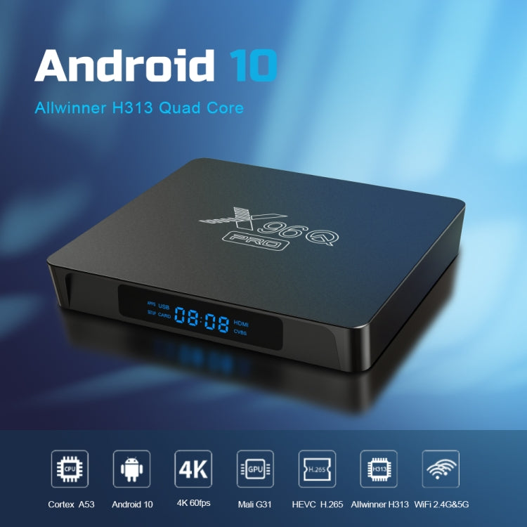 X96Q PRO 4K Smart TV BOX Android 10.0 Media Player, Allwinner H313 Quad Core ARM Cortex A53, RAM: 1GB, ROM: 8GB, Plug Type:EU Plug - Others by PMC Jewellery | Online Shopping South Africa | PMC Jewellery | Buy Now Pay Later Mobicred