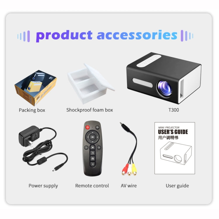T300 25ANSI LED Portable Home Multimedia Game Projector, Plug Type:EU Plug(Black) - LED Projector by PMC TechLife | Online Shopping South Africa | PMC TechLife | Buy Now Pay Later Mobicred