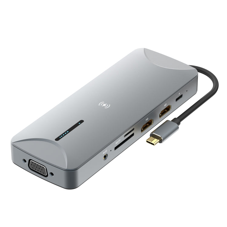V240 12-in-1 Multifunctional USB-C / Type-C 3.1 Male HUB Docking Station(Gery) - USB HUB by PMC Jewellery | Online Shopping South Africa | PMC Jewellery | Buy Now Pay Later Mobicred