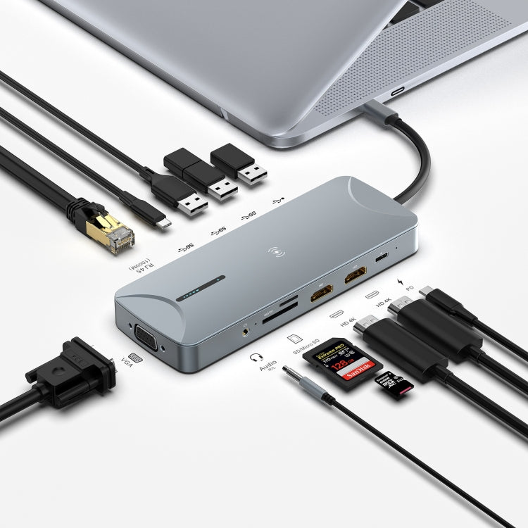 V240 12-in-1 Multifunctional USB-C / Type-C 3.1 Male HUB Docking Station(Gery) - USB HUB by PMC Jewellery | Online Shopping South Africa | PMC Jewellery | Buy Now Pay Later Mobicred