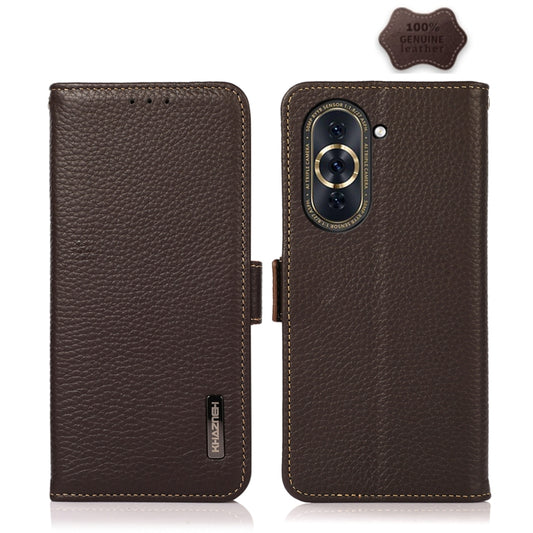 For Huawei Nova 10 KHAZNEH Side-Magnetic Litchi Genuine Leather RFID Phone Case(Brown) - Huawei Cases by PMC Jewellery | Online Shopping South Africa | PMC Jewellery | Buy Now Pay Later Mobicred