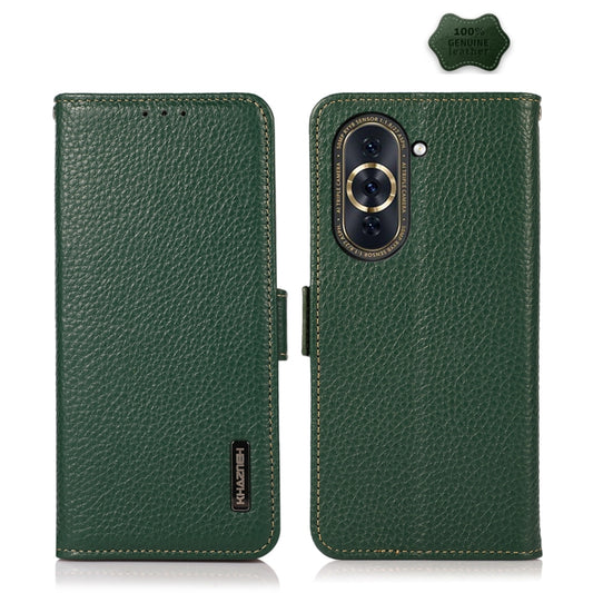 For Huawei Nova 10 KHAZNEH Side-Magnetic Litchi Genuine Leather RFID Phone Case(Green) - Huawei Cases by PMC Jewellery | Online Shopping South Africa | PMC Jewellery | Buy Now Pay Later Mobicred